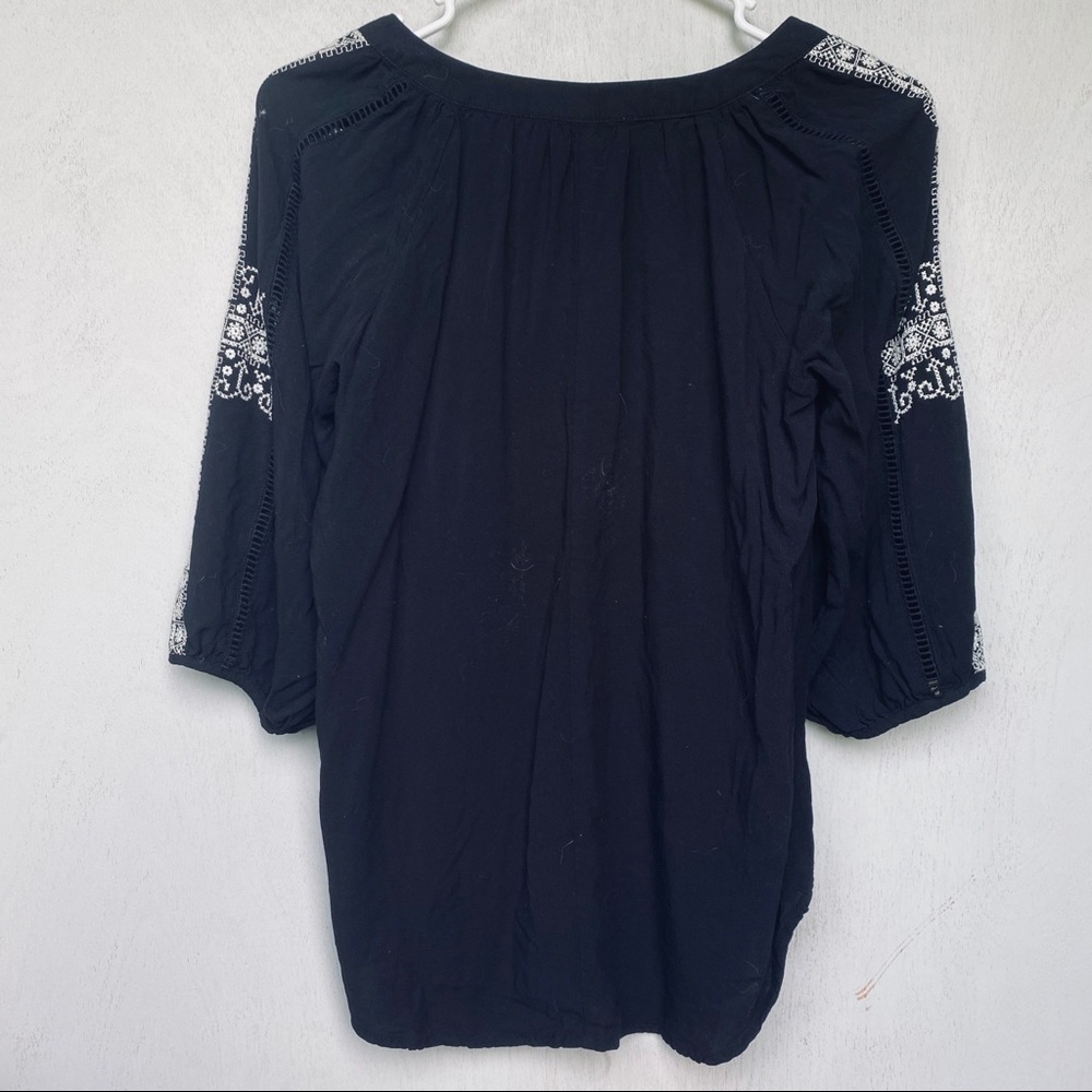 Lovestitch Black & White Embroidered Tunic with Tassels - Lace-Up V-Neck - Picture 8 of 8